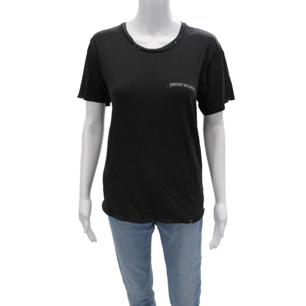 Lauren Moshi Womens Basic Black Graphic Love Cotton Crewneck T-Shirt Size L